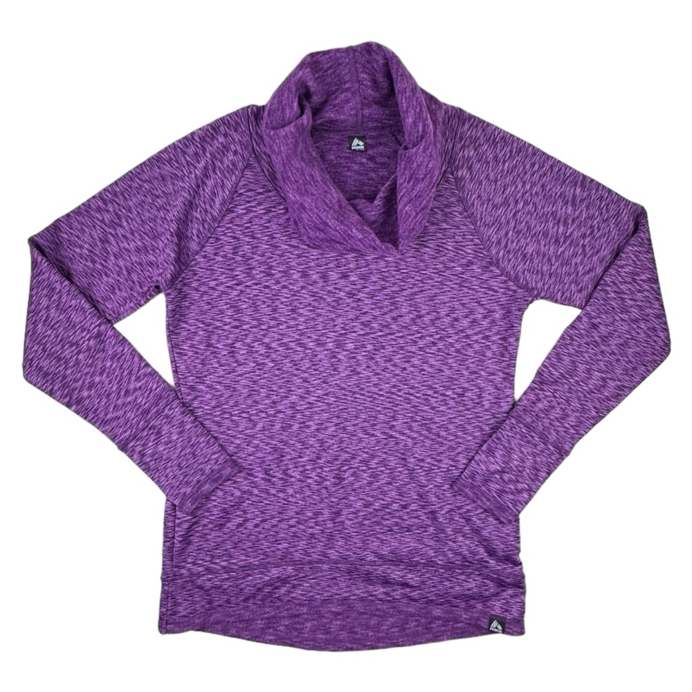 RBX Active Sz Small Women's Cowl Neck Sweatshirt Purple Thumb Holes Hi-Low‎ Hem